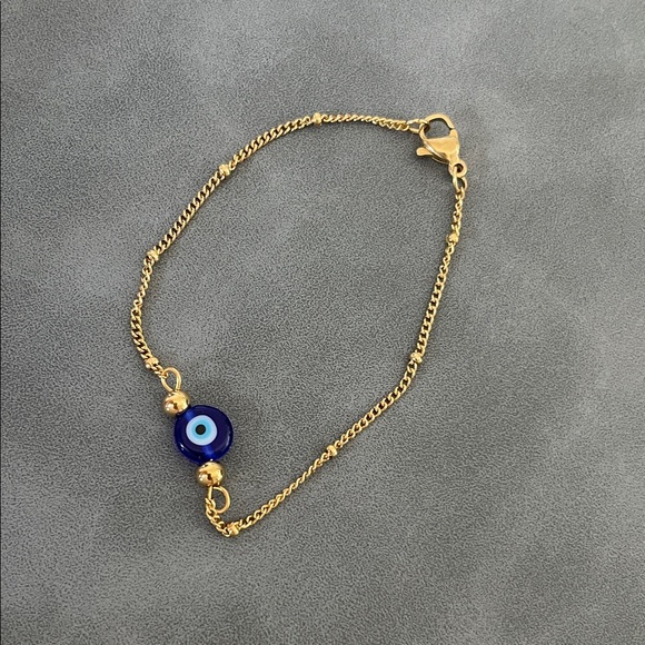 Jewelry - Gold plated Chain Bracelet with Blue Evil Eye Charm